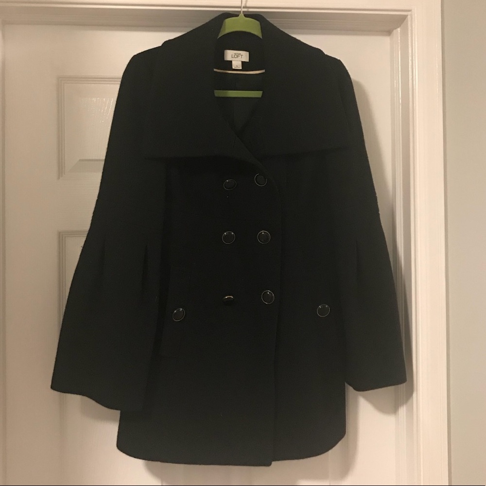 GUC LOFT Black Wool-blend Pea Coat - Size 6